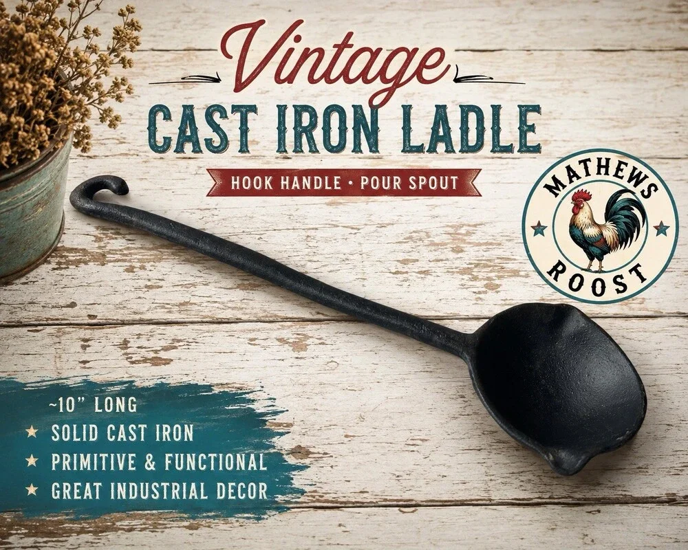 Vintage Cast Iron Smelting Ladle Hook Handle Pour Spout Primitive 10”
